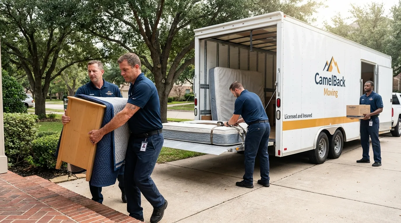 Crew loading residential truck for cross-state move from Newcomerstown, OH