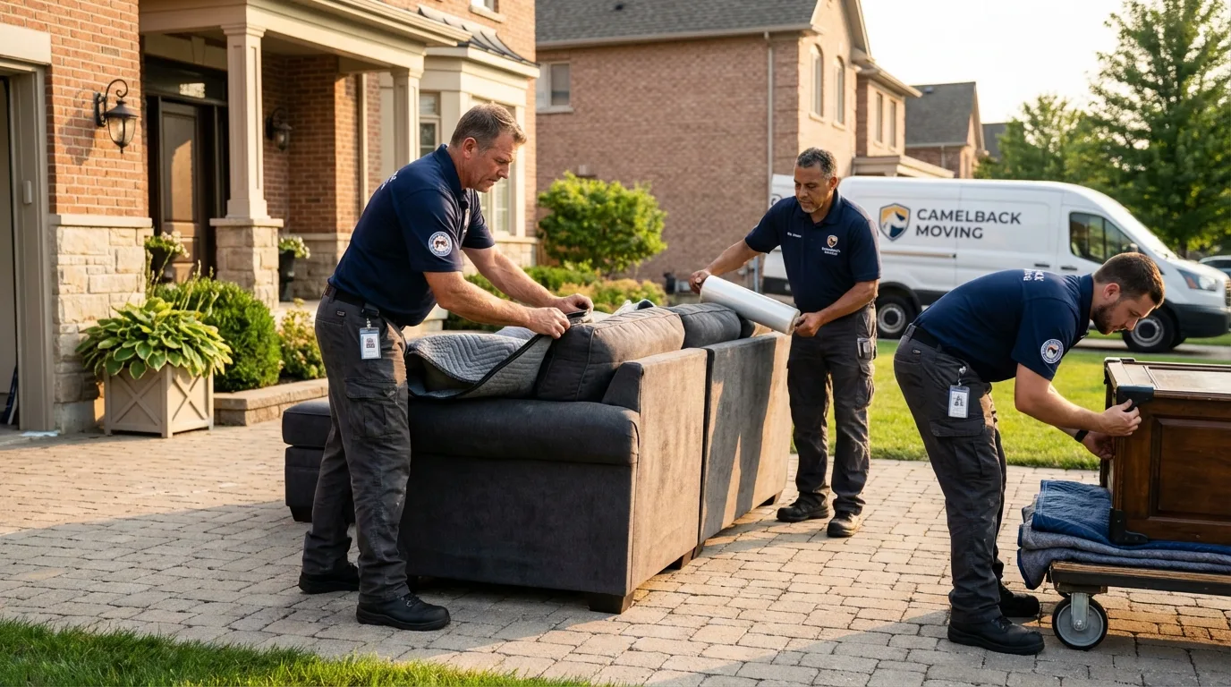 Large estate moving crew wrapping furniture in Newcomerstown, OH