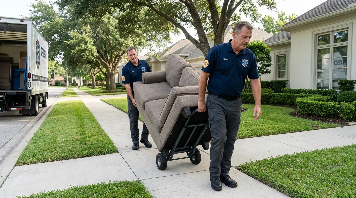 Local residential moving crew loading furniture in Newcomerstown, OH